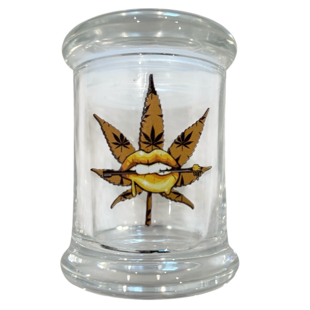 Glass Art Jar with Leaf Design